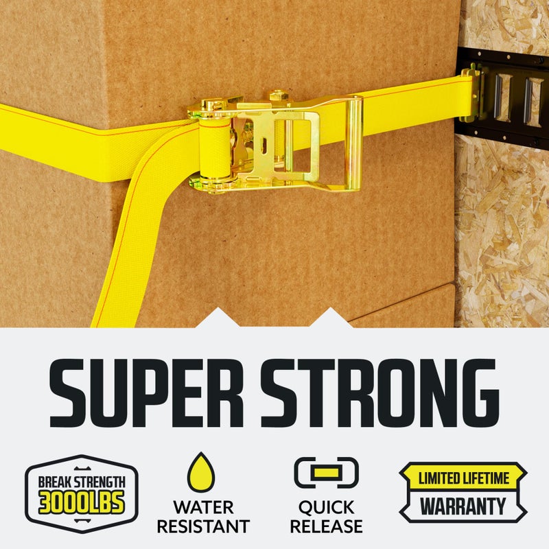 DC Cargo Mall E Track Ratchet Straps Cargo Tie-Downs, (Pack of 2) 2 x 12 Heavy Duty Yellow Tie-Down Rachet Straps, Strong Ratchet Strap, E Track Spring Fittings, Tie Down Motorcycle - Image 4